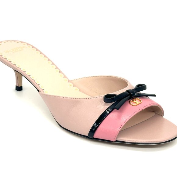 Valentino Bepointy Bow V Logo VLOGO Leather Slide Sandals Mules Heels Shoes - Picture 9 of 16